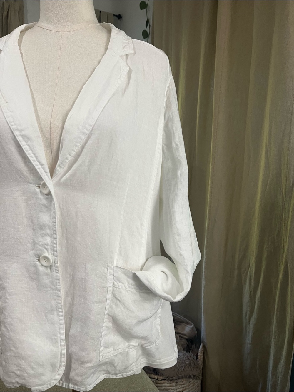 Eileen Fisher Organic Irish Linen Tower Sleeve & Cotton Panel Blazer Large - Picture 2 of 13